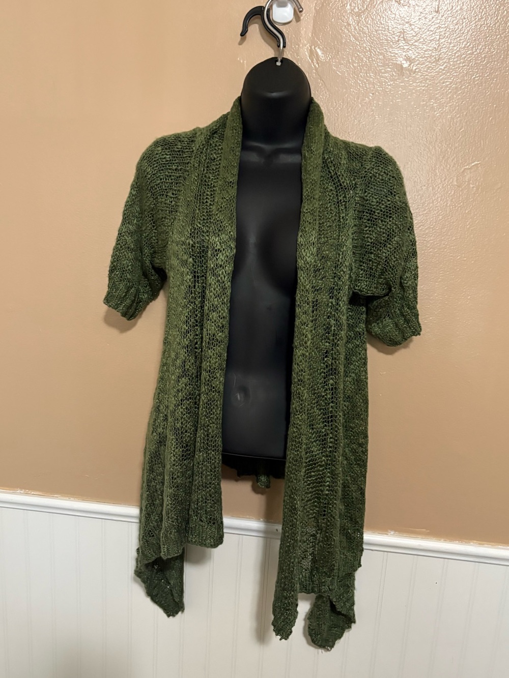 Decree XL Green Open Front Crochet Sweater New with Tags